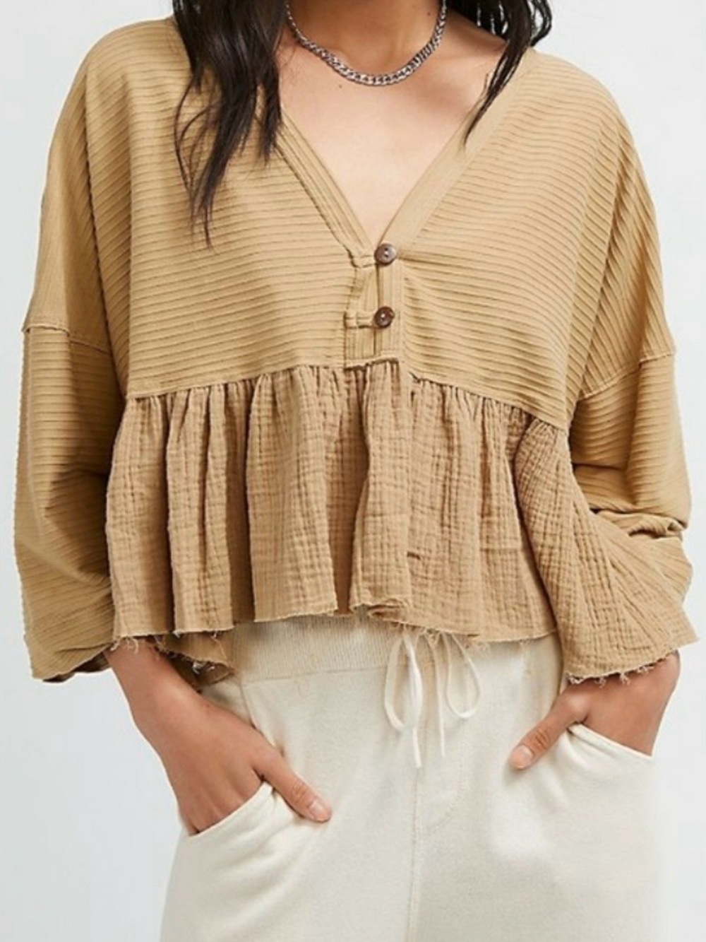 We The Free Dallas Crop Henley Native Land Small Oversized Boho Free People